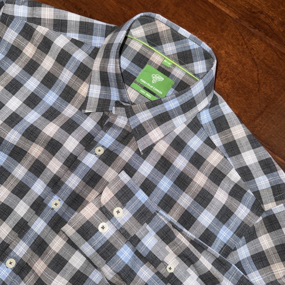 Forsyth of Canada Long Sleeve Button Down Shirt Blue White Plaid Size Medium